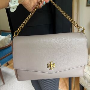 Tory Burch Grey Leather Shoulder Bag Gold Chain Strap